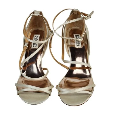 Tacones de cuña Badgley Mischka "Bonanza" para mujer talla 10 cuero crema con tiras usados en excelente estado Foto 1 de 4
