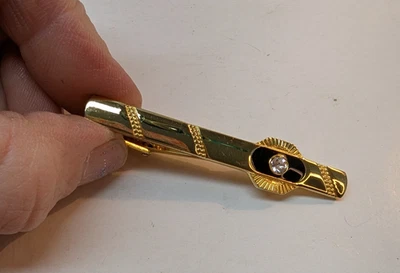 Clip de barra de corbata blanco estrás vidrio diseño fino tono dorado 2,25 pulgadas Foto 1 de 3