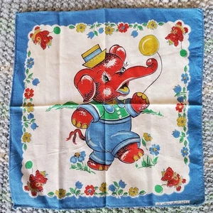 Vintage Kinder Taschentuch Baumwolle mit Elefanten, Luftballons & Blumen  - Bild 1 von 4