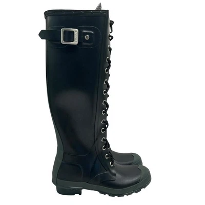 Botas de lluvia Hunter Watling para mujer 5 para hombre 4 EE. UU. W24096 negras hasta la rodilla de goma Foto 1 de 4