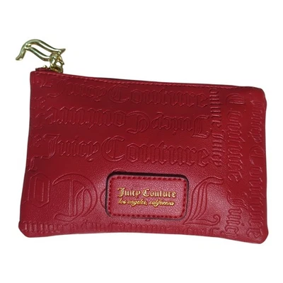 Bolsa de Maquillaje Cosmético Juicy Couture Cierre de Cremallera Logotipo Repujado Rojo 7.5" X 5" Foto 1 de 4