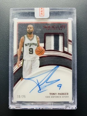 Parche Panini Immaculate Tony Parker Rubí 2021-22 usado en juegos automático/25 Salón de la fama Foto 1 de 2