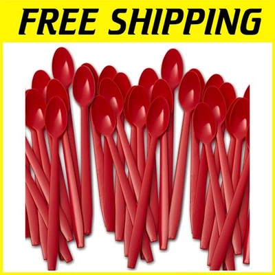 500ct Red 8in Sundae Spoons - Heavy Duty Disposable Utensils - Image 1 of 4