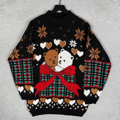 复古 90 年代圣诞针织毛衣女式中号雪熊包装纸 — 第 1/4 张图片