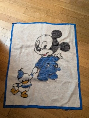 Manta bebé vintage 1984 Walt Disney Mickey Mouse Donald Duck BIEDERLACK 37x27" Foto 1 de 4