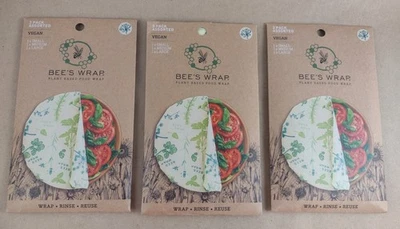 LOTE 3 NUEVOS PAQUETES DE ALMACENAMIENTO DE ENVOLTURA DE ABEJAS VEGANAS - S M L - ALGODÓN ORGÁNICO Foto 1 de 4