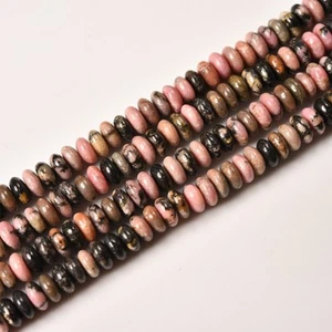 Cuentas de disco espaciador rondelle de rodonita negra rosa natural de 2x4 mm para hacer joyas - Imagen 1 de 9