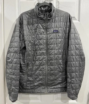 Men's Size Medium Patagonia Nano Puff Insulated Silver Gray Grey Jacket Coat - Image 1 of 4