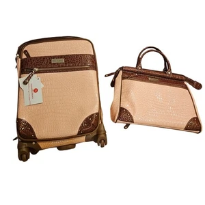 NEW Samantha Brown 4 Piece Roller Suitcase Faux Croc Nude Camel Pink Bag - Picture 1 of 9