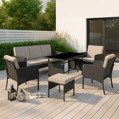 6 Teilig Rattan Sitzgarnitur Family Gartenmöbel Essgruppe Lounge Sitzgruppe DE - Bild 1 von 4