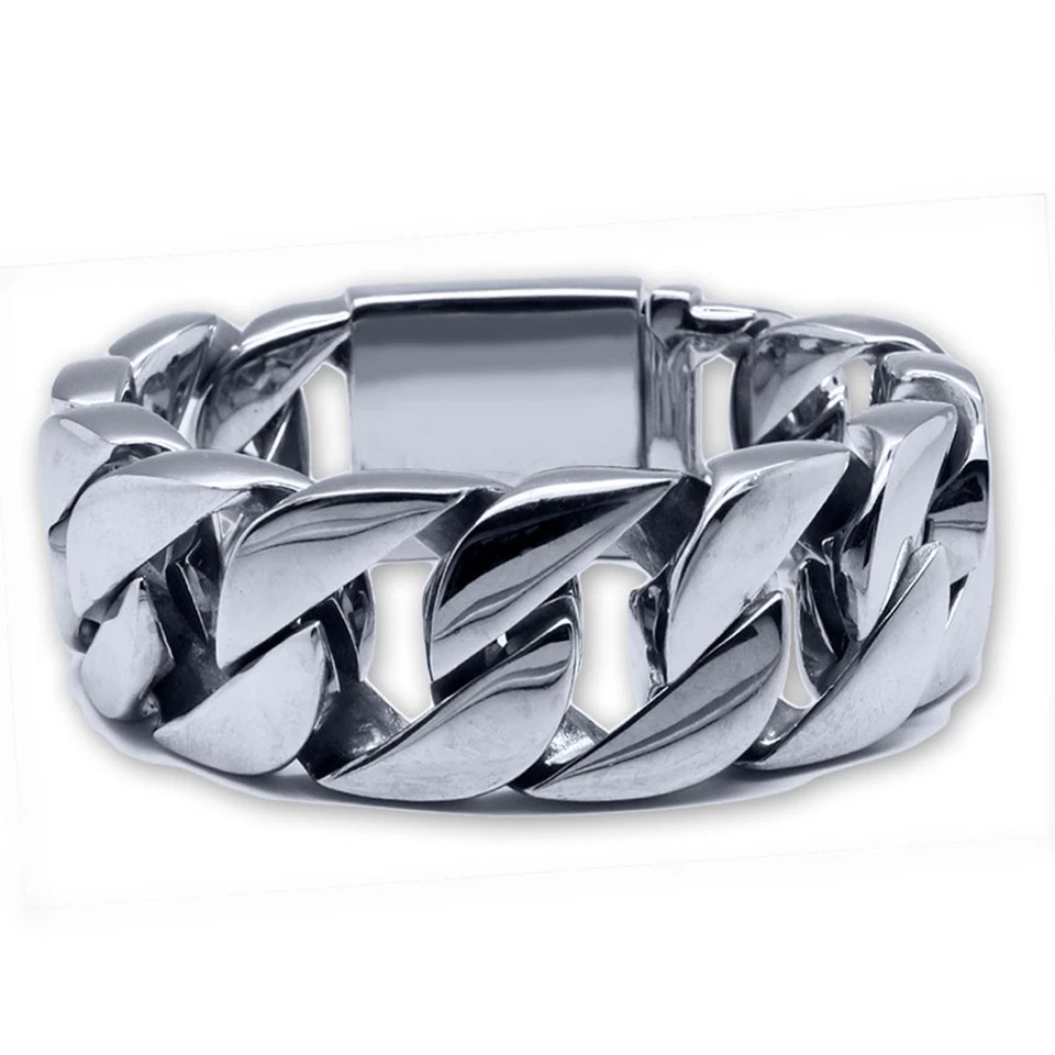 Massives Edelstahlarmband mit großen Panzergliedern Silber glänzend Herren - Bild 1 von 1