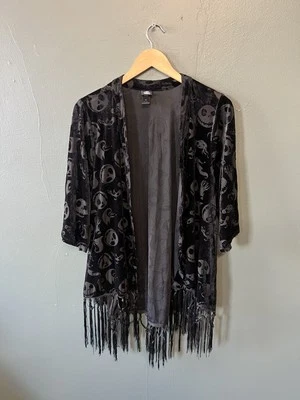 Nightmare Before Christmas Womens Black Velour Open Front Cardigan Size Small - Image 1 of 3
