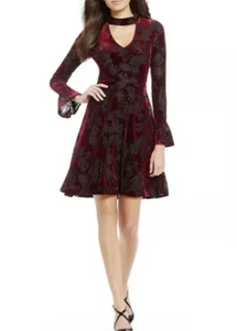 Ivanka Trump weinrot schwarz Ausbrenner Samt Kleid Schlüssellochausschnitt edel Gr. 10 Goth - Bild 1 von 7