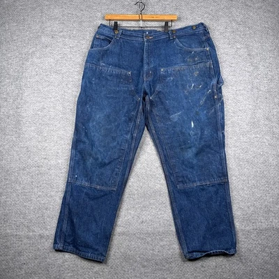 Key Jeans Mens 44x30 (41x30)  Blue Denim Double Knee Logger Carpenter Distressed - Image 1 of 4