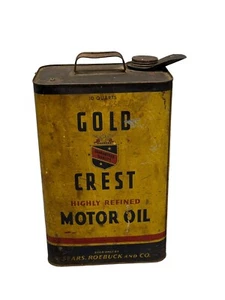 DE COLECCIÓN RARO ESCUDO DE ORO 10 CUARTOS DE GALÓN LATA DE ACEITE DE MOTOR SEARS ROEBUCK AND CO. COMPLETO - Imagen 1 de 10