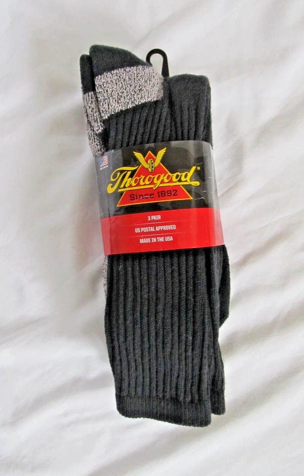 Thorogood Unisex Postal Stripes Black Cotton Blend 3 Pack Mini Crew Socks 13 XL