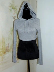 Gymshark Heather Gray Stretchy Ribbed Thermal Knit Hoodie Activewear Gym Workout - Picture 1 of 9