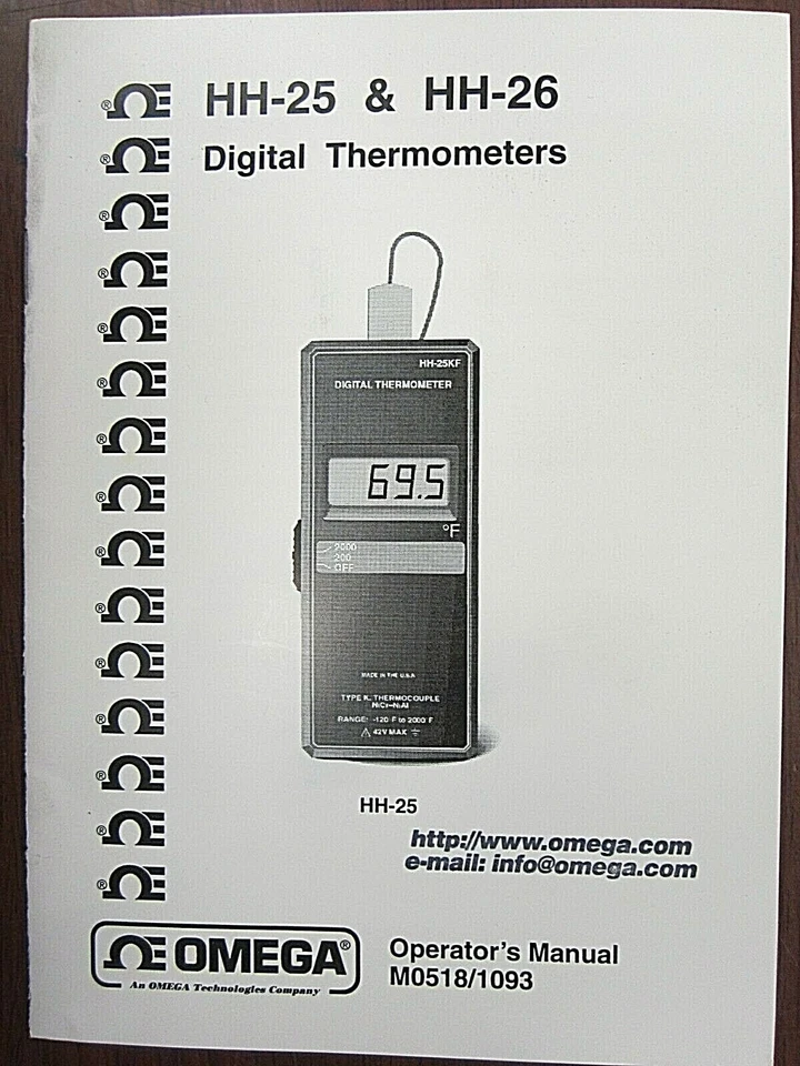 Omega HH-25 & HH-26 Digital Thermometers Operator's Manual M0518/1093 - Image 1 of 1