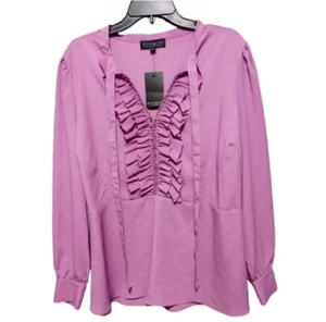 Eloquii Purple Ruffle Tie Neck Long Sleeve Blouse Top Women's Size 20 NWT - Picture 1 of 9