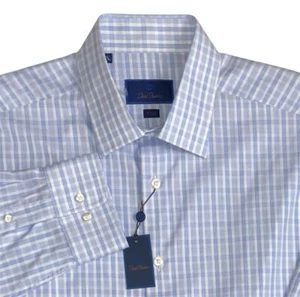 David Donahue Trim Dress Shirt Men’s Size 17 32/33 Plaid - Picture 1 of 17