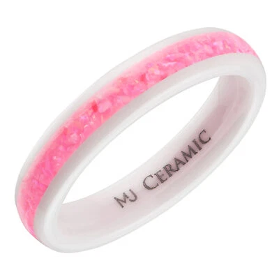 白色陶瓷戒指 彩虹、薰衣草或粉红色 Mimosa 蛋白石镶嵌 舒适贴合 4 毫米 — 第 1/4 张图片