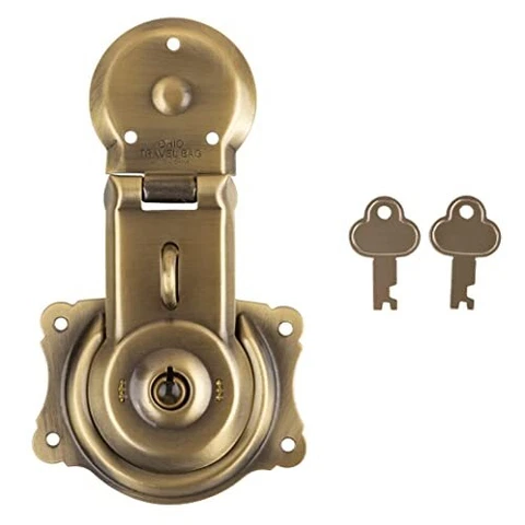 Long Antique Brass Flush Mount Trunk Lock with Two Keys | Steamer Trunk Hardw Cover