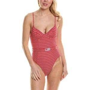 Einfarbiger & gestreifter Badeanzug M Spencer Bustier Gürtel Retro Seersucker - Bild 1 von 9