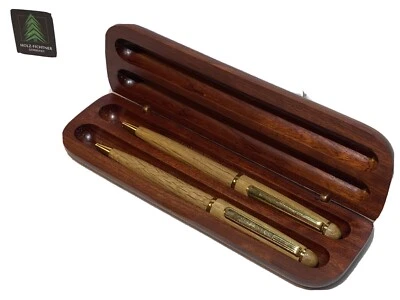 Holz–Fichtner Doppel–Kugelschreiber–Set i edlem Holz–Etui (Holzart unbekannt)NEU - Bild 1 von 4