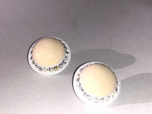 St.John Replacement Button Cream&White Enamel Rhodium Austrian Crs. (2)3/4”Rnd - Picture 1 of 11