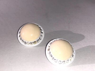 St.John Replacement Button Cream&White Enamel Rhodium Austrian Crs. (2)3/4”Rnd - Image 1 of 4