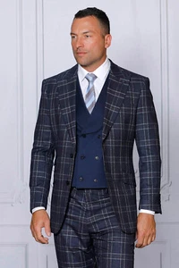 TUTA DB NUOVA CON ETICHETTE 52L UOMO MEZZANOTTE 2 BOTTONI 3PZ COMPOSTA GILET, VESTIBILITÀ MODERNA, 2 SFIATO LATERALE - Foto 1 di 1