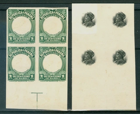 Panama 1909 1c PROOFS on thin card, frame and center, American Banknote Co. #197 Cover