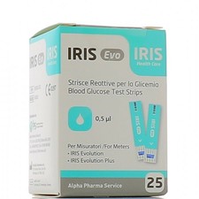 IRIS EVO 25 STRISCE REATTIVE PER CONTROLLO GLICEMIA.DIABETE.ALPHA PHARMA