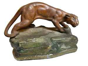 Antiguo sujetalibros escultura de león pantera Kronheim & Oldenbusch Art Deco Nueva York - Imagen 1 de 22