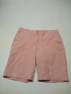 Talbots Women's Shorts Flat Front Pink And White Stripe Sz 10 Bermuda Short - Picture 1 of 4