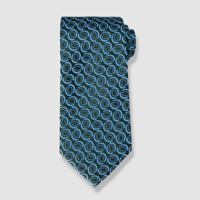 $270 Charvet Men's Green Blue Geometric Jacquard Silk Neck Tie Size 56 x 3.5 - Image 1 of 2