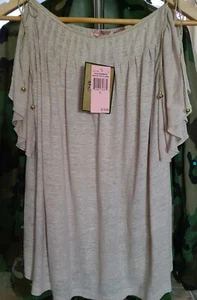 NWT JUICY COUTURE Ruffle Linen Tank/Blouse/Top Pale Mushroom Gold Lurex Ties  XL - Picture 1 of 9