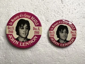 TWO Vintage JOHN LENNON Memorial Buttons Pins Badges 1940-80 Pink And White - Picture 1 of 7