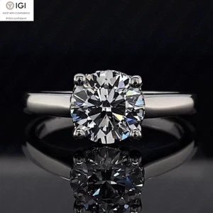IGI 1.50Ct Round E VVS2 Lab Grown Diamond Engagement Ring Solid 14k White Gold - Picture 1 of 17