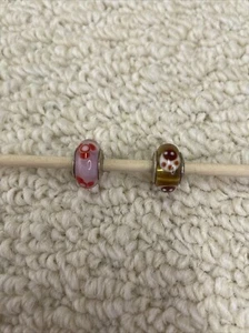 Set 2 - Pandora Charm Murano Glas rosa rote Blumen/roter Marienkäfer echt 925ALE - Bild 1 von 4