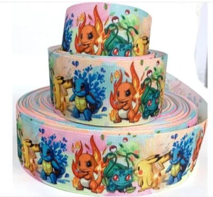 GROSGRAIN RIBBON 5/8",7/8",1.5",3" Pokemon Christmas gifts Hairbows Halloween - Picture 1 of 2