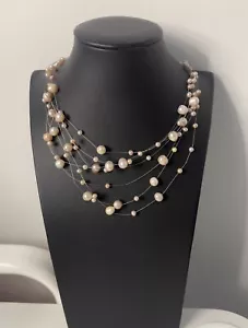Vintage Multi Strand Silver Baroque Light Mauve Rose Petal Pearl Necklace 18.5" - Picture 1 of 4