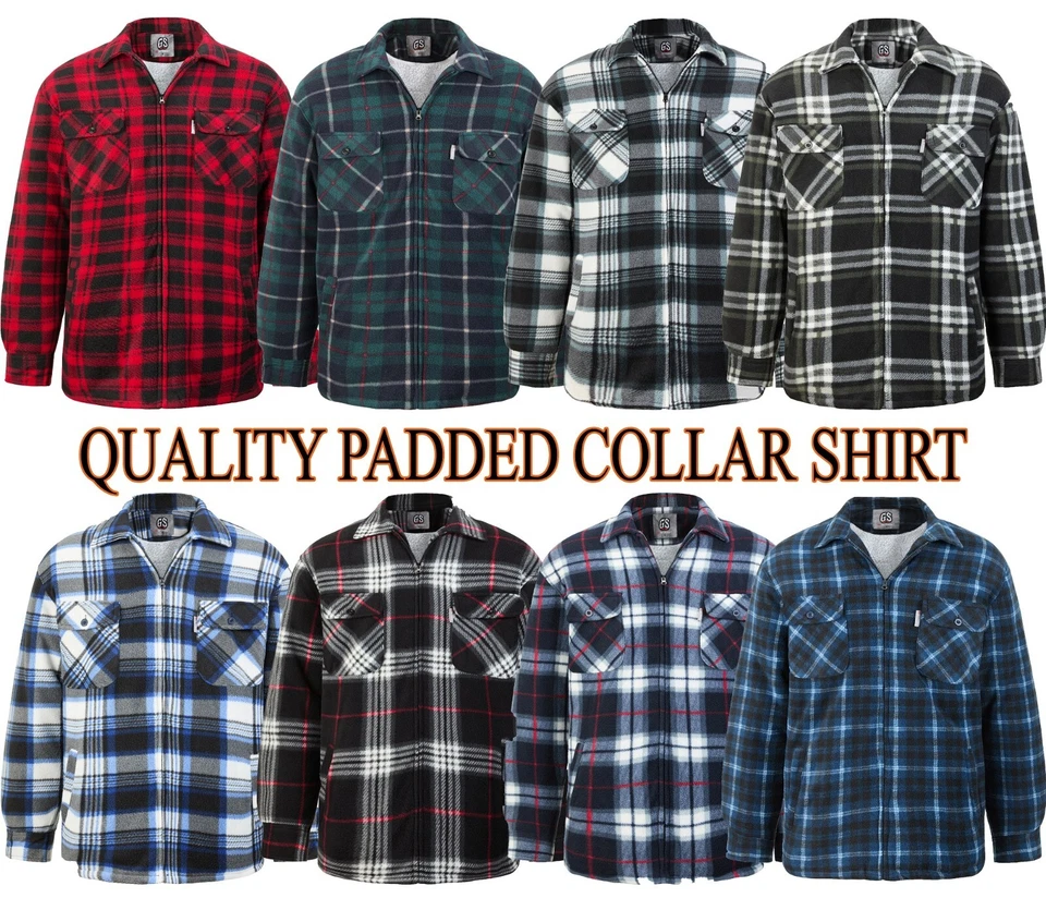 MENS PADDED SHIRT FUR LINED SHERPA LUMBERJACK FLANNEL WORK WARM THICK CASUAL TOP - Image 1 of 4