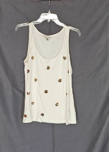 Banana Republic - Ivory Tank Top with Sequined Polka Dots - Size Large - Picture 1 of 2