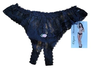 Elegant Moments Crotchless Panties One Size Black Floral Lace Lot of 2 - Picture 1 of 11