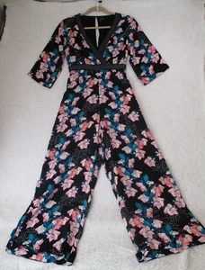 Anthropologie Blank London Jumpsuit PXS Black Floral Whimsical Wide Leg Pockets - Picture 1 of 11