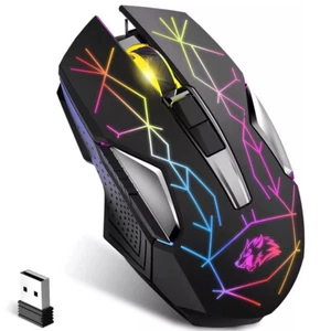 Wireless 7 Color Rechargeable Gaming Mouse RGB Silent 2400 DPI for Laptop PC Mac - Picture 1 of 10