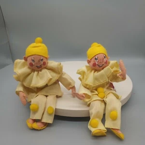 Annalee Doll 10" Pierrot Harlequin Clown Yellow Doll Elf Pixie lot of 2 '90 - Picture 1 of 12