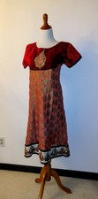 Vintage Ethnic A-Line Embellished Red Dress sm-med