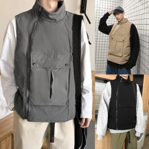 Men's Thick Quilted Vest Cargo Fashion Padded Waistcoat Sleeveless Jacket Coat - Picture 1 of 14